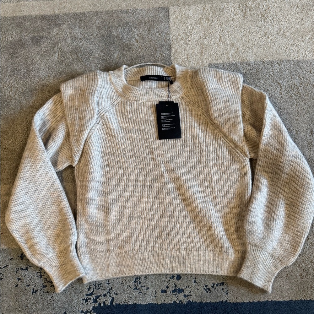 Vero Moda Ribbed Knit Sweater in Cream